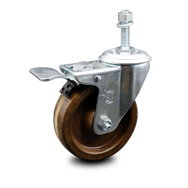 4 Inch High Temp Phenolic Swivel 3/8 Inch Stem Caster with Total Lock Brake SCC